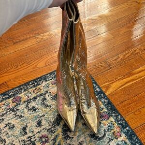 Zara gold metallic knee high boots with small heel